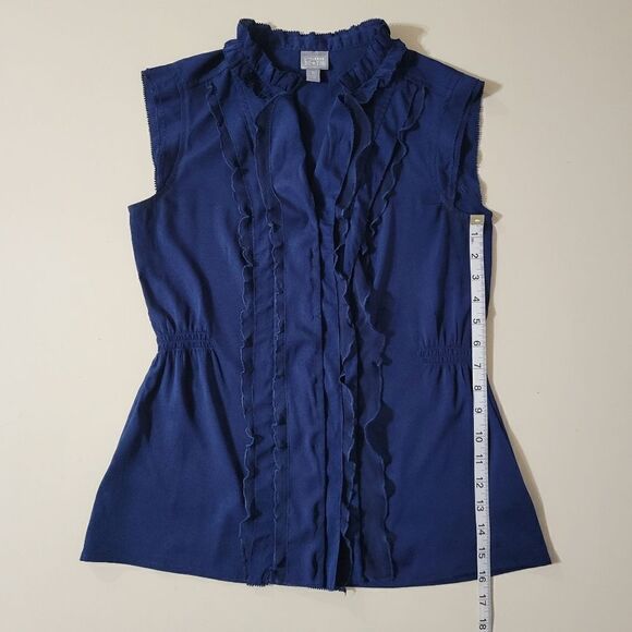 Converse Women's Sleeveless Navy Button-Down Blouse with Ruffle Front - Picture 5 of 12